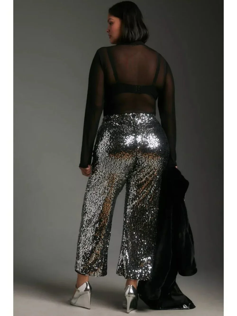 NWT Maeve by Anthropologie Colette in Black Silver Sequin Wide-Leg Crop Pants 28 - Picture 13 of 13